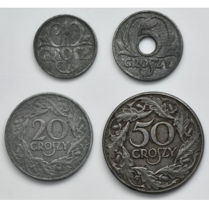 Set, General Government, 1 grosz, 5 grosz, 20 grosz and 50 grosz (4 pcs.)