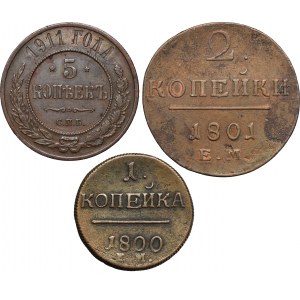 Set, Russia, 1 Kopeck, 2 Kopeck and 5 Kopeck (3 pcs.)