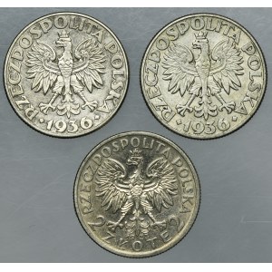 Zestaw, Głowa kobiety i Żaglowiec 1933 i 1936 (3 szt.)