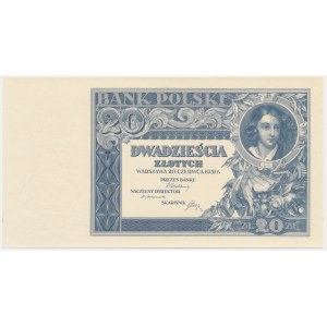 20 złotych 1931 - destrukt bez serii i numeratora i bez poddruku