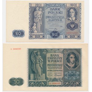 Zestaw, 20-50 złotych 1936-41 - A i AA (2 szt.)