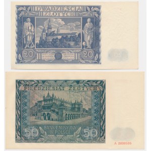 Zestaw, 20-50 złotych 1936-41 - A i AA (2 szt.)