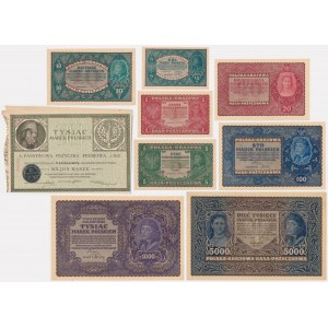 Zestaw, 1/2-5.000 marek 1919-20 i Pożyczka Premiowa 1920 (9 szt.)