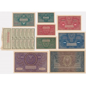 Zestaw, 1/2-5.000 marek 1919-20 i Pożyczka Premiowa 1920 (9 szt.)