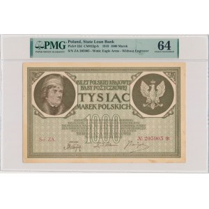 1.000 marek 1919 - Ser. ZA - duże S i szeroka numeracja - PMG 64
