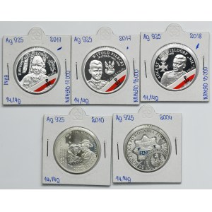 Zestaw, 10 złotych 2004, 2010 i 2017-2018 (5 szt.)
