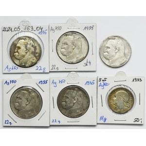 Zestaw, Piłsudski Urzędowy, Piłsudski Strzelecki i Głowa kobiety, 5 złotych i 10 złotych (6 szt.))