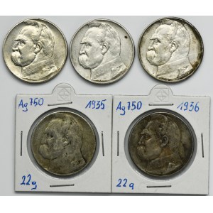 Zestaw, Piłsudski, 10 złotych 1935-1937 (5 szt.)