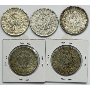 Zestaw, Piłsudski, 10 złotych 1935-1937 (5 szt.)