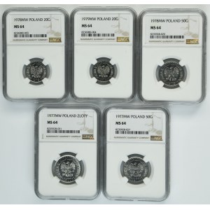 Ensemble, 20 pennies, 50 pennies et 1 zloty (5 pièces) - NGC MS64