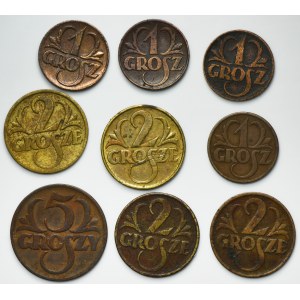 Zestaw, 1 grosz, 2 grosze i 5 groszy (9 szt.)