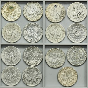 Zestaw, Głowa kobiety, Żaglowiec i Piłsudski, 2 złote (15 szt.)