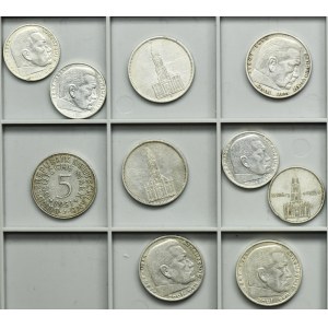 Set, Germany, III Reich and FRG, 2 Mark and 5 Mark (10 pcs.)
