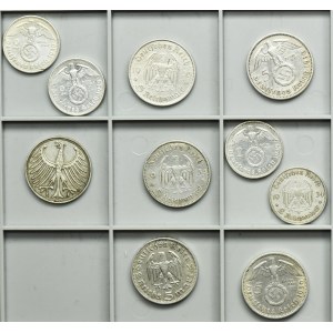 Set, Germany, III Reich and FRG, 2 Mark and 5 Mark (10 pcs.)