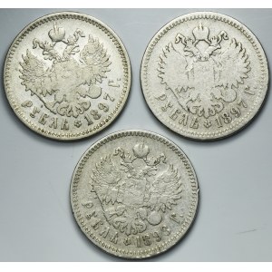 Set, Russia, Nicholas II, 1 Rouble Petersburg 1897 and 1898 (3 pcs.)