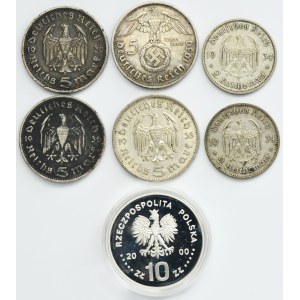Set, Germany and Poland, 2 mark, 5 mark and 10 złotych (7 pcs.)