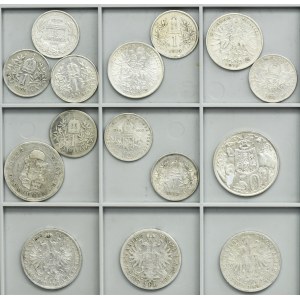 Set, Austria, Hungary and Austrialia, Franz Joseph I and Elizabeth II, 1 Korona, 1 Forint, 1 Florin and 50 Cents (15 pcs.)