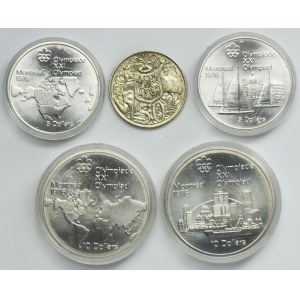 Set, Australia and Canada, Elizabeth II, 50 Cents, 5 Dollar and 10 Dollar (5 pcs.)