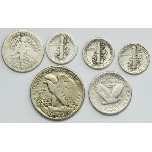 Set, USA, Dime, 1/4 Dollar and 1/2 Dollar (6 pcs.)