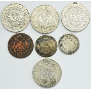 Set, Austria and Hungary, 6 Kreuzer, 20 Kreuzer and 5 Corona (7 pcs.)