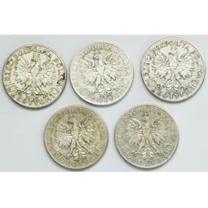 Zestaw, Głowa kobiety, 10 złotych 1932-1933 (5 szt.)