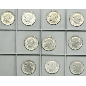 Zestaw, Głowa kobiety, 5 złotych 1932-1934 (10 szt.)
