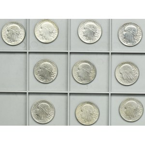 Zestaw, Głowa kobiety, 5 złotych 1933-1934 (10 szt.)