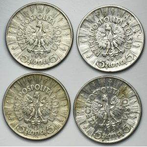 Zestaw, Piłsudski, 5 złotych 1935-1936 (4 szt.)
