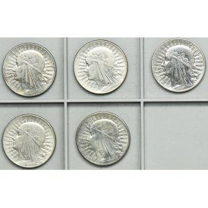 Zestaw, Głowa kobiety, 10 złotych 1932 (5 szt.)