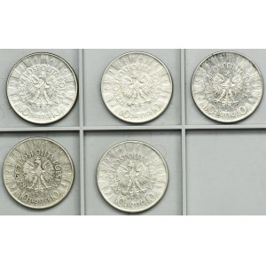 Zestaw, Piłsudski, 10 złotych 1935-1936 (5 szt.)