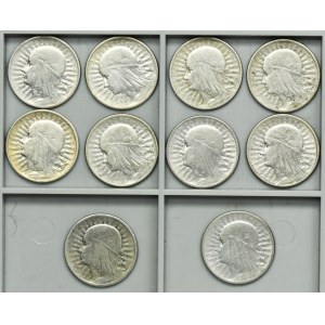 Zestaw, Głowa kobiety, 2 złote 1932-1934 (10 szt.)