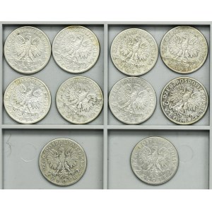 Zestaw, Głowa kobiety, 2 złote 1932-1934 (10 szt.)