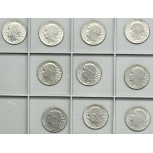 Zestaw, Głowa kobiety, 5 złotych 1932-1934 (10 szt.)