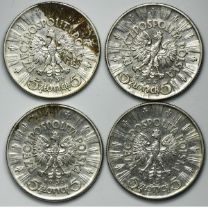 Zestaw, Piłsudski, 5 złotych 1934-1938 (4 szt.)