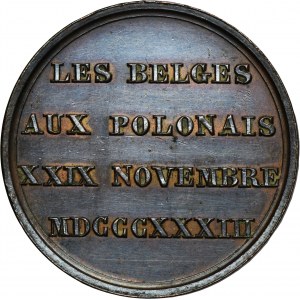 Medal minted by the Belgians on the third anniversary of the outbreak of the November Uprising in 1833