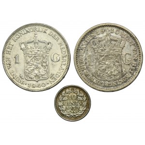 Set, Netherlands, Wilhelmina, 10 Cents and 1 Gulden (3 pcs.)