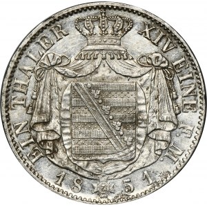 Germany, Saxony, Friedrich August II, Thaler Dresden 1851 F