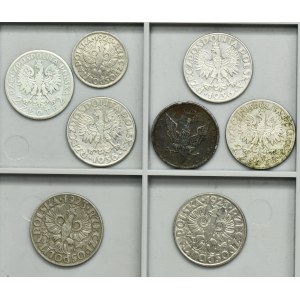 Ensemble, Deuxième République et Royaume de Pologne, 10 grosze, 50 grosze, 2 zlotys et 10 feniges (8 pièces).