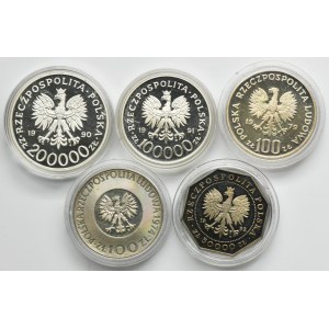 Zestaw, 100 złotych, 50.000 złotych, 100.000 złotych i 200.000 złotych (5 szt.)