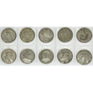 Zestaw, Głowa kobiety, 5 złotych 1933-1934 (10 szt.)