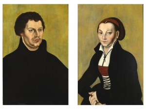 Lucas Cranach the Elder, Kronach 1472 - 1553 Weimar, circle of, Portraits of Martin Luther and Katharina Bora