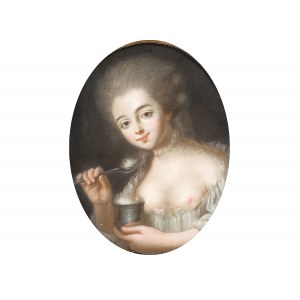 Jean-Baptiste Greuze, Tournus 1725 - 1805 Parigi, cerchio di, Ragazza con gelato