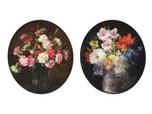 Paire de natures mortes florales ovales, vers 1900/20