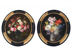 Pair of oval floral still lives, around 1900/20