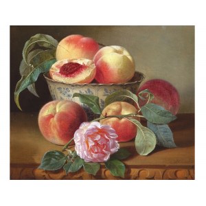 Josef Schuster, Grätz 1812 - 1890 Vienne, Nature morte à la rose et aux pêches