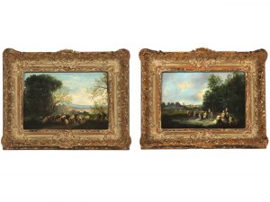 Charles August Roland, Metz 1797 - 1859 Remilly, attributed, pair of paintings: Washerwomen at the Pond & Pastoral Landscape