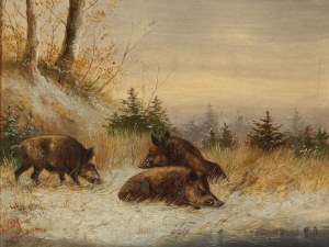 Unbekannter Münchner Maler, um 1900, Wildschweine