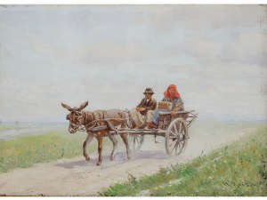 Herman Reisz, Germania, 1865 - 1920, Carretto con asino