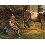 Unbekannter Maler, Mitte 19. Jahrhundert, Landschaft mit Kühen