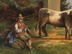 Nieznany malarz, połowa XIX wieku, Pejzaż z krowami